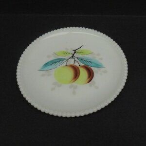 Westmoreland Milk Glass BEADED EDGE 7 1/4 Inch Hand Painted Peach Plate